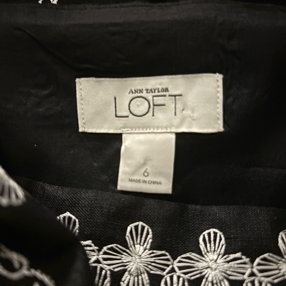 Ann Taylor Linen dress Sz 6 Black white embroidered. - Picture 6 of 6